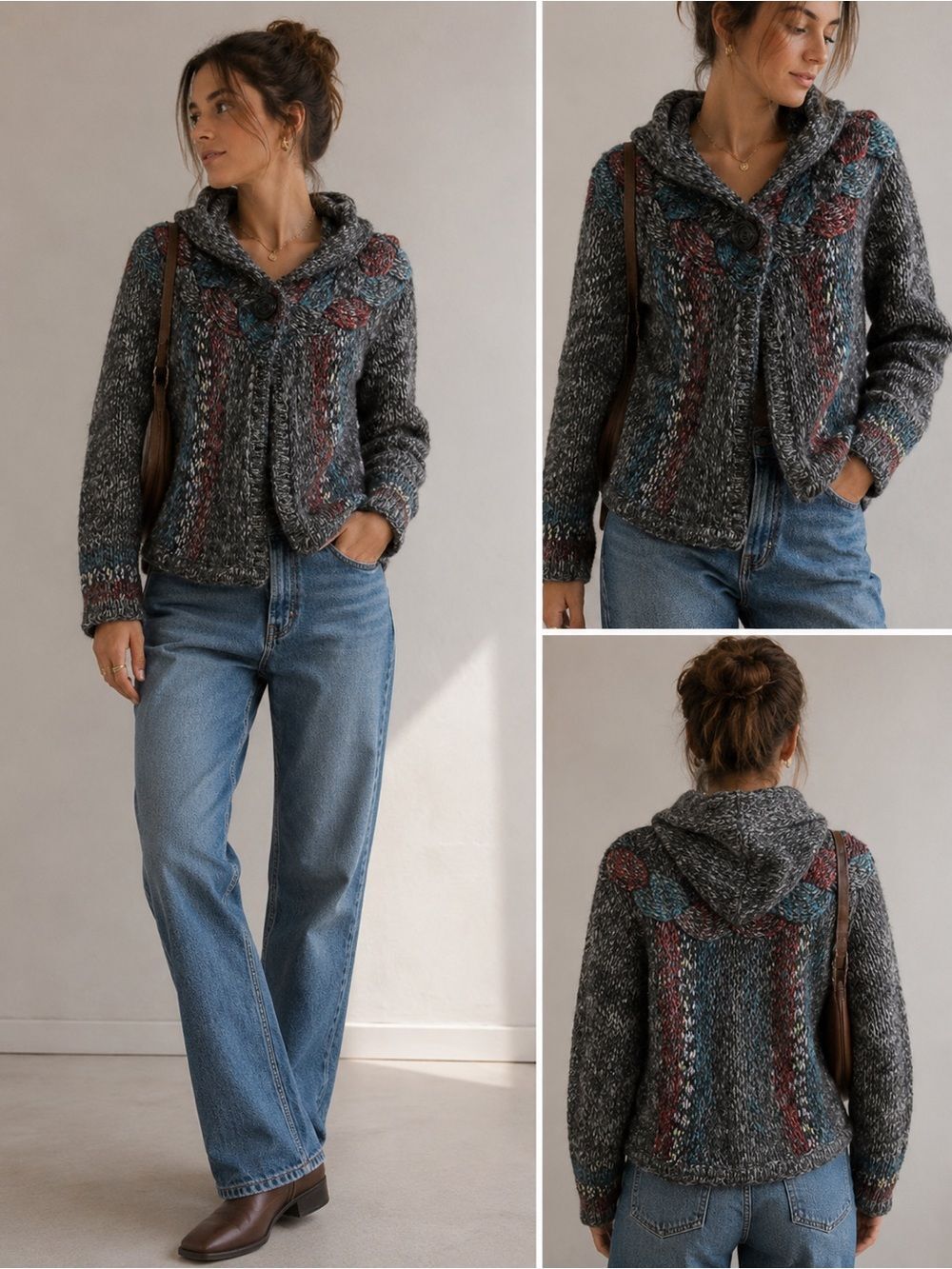 XXI Knit Cable Multicolor one Button Cardigan Size S